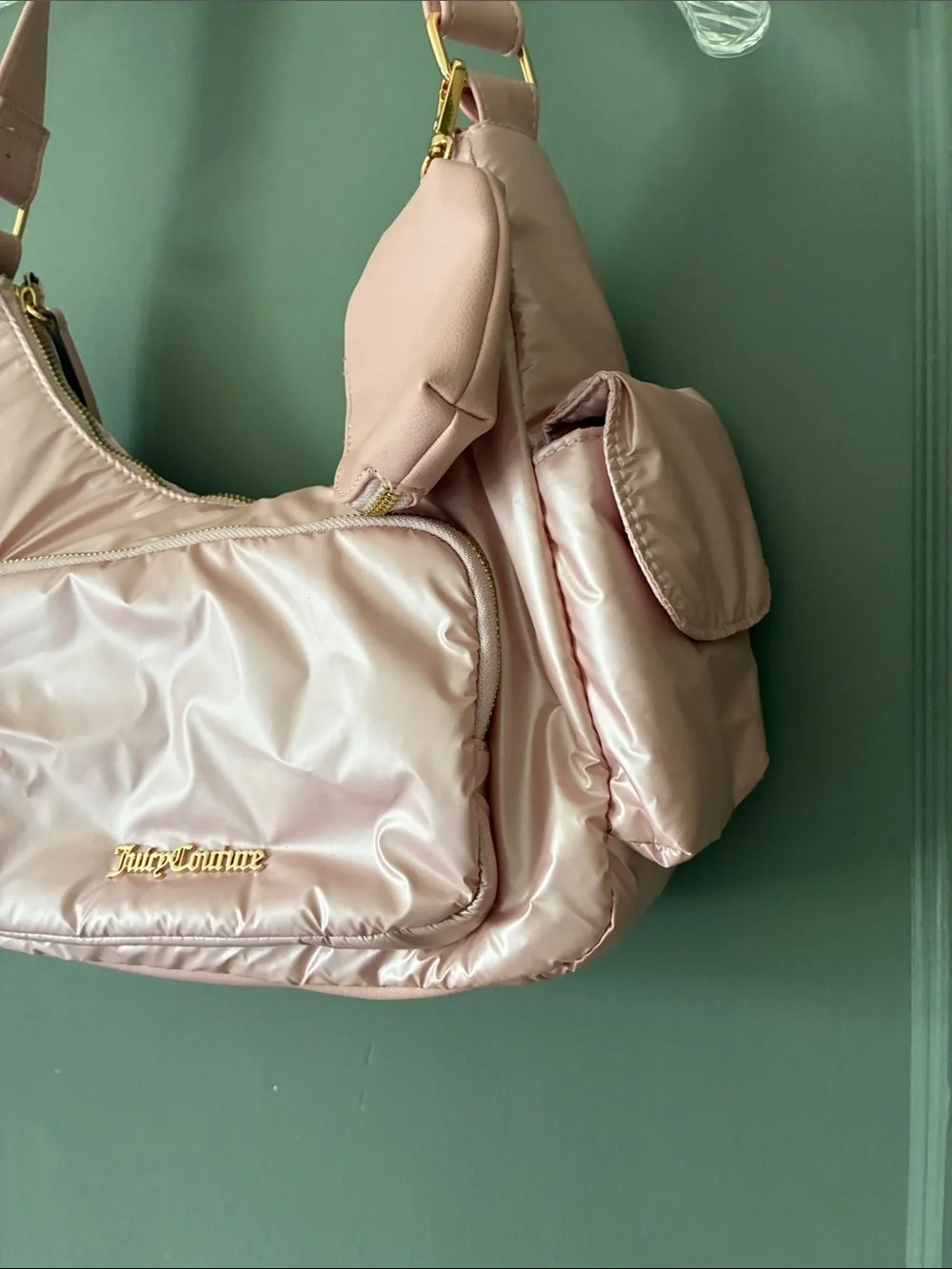 Juicy Couture Light Pink Shiny Shoulder Hobo with Pouch